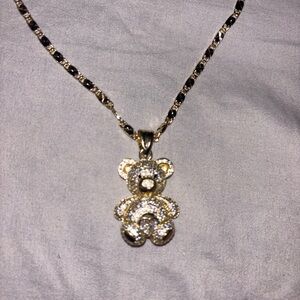 Elegant Gold and Silver Bear Pendant Necklace 14k gold filled high quality